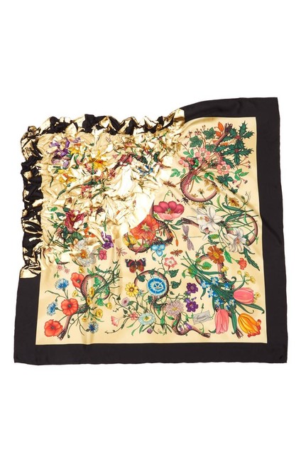 Gucci Gold New Snake Foulard Silk Square Scarf Wrap