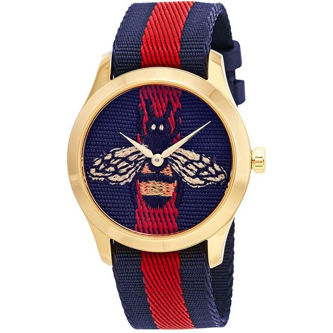 Gucci Gold Tone Blue Red G timeless Embroidered Bee Ladies Watch
