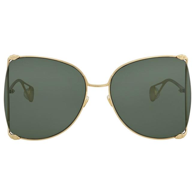 Gucci Gold Tone Green Square Unisex Sunglasses