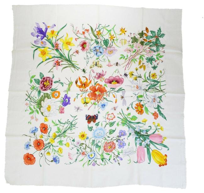 Gucci Green Logos Bug Flower Silk Italy Scarf Wrap