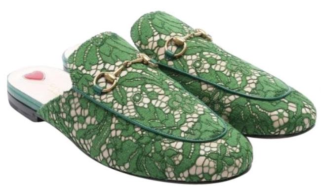 Gucci Green Princetown Lace Slipper Sandals 