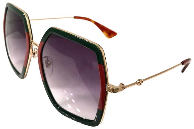 Gucci Green Red Gold Hexagon Oversize Gg0106s 007 Sunglasses