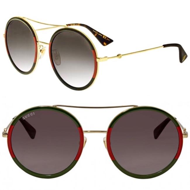 Gucci Green Red Gold Round Sunglasses