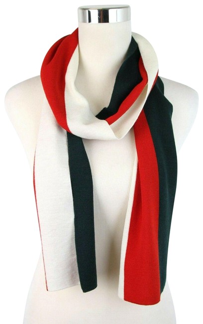 Gucci Green Red Beige Green Red Beige Wool Striped 444483 3077 Scarf Wrap