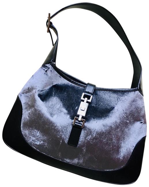 Gucci Jackie Grey Leather and Velvet Shoulder Bag