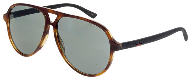 Gucci Havana Brown Green Web Stripe Aviator Rubber Gg0423s Sunglasses