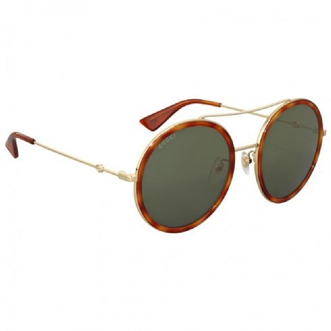 Gucci Havana Green Round Gold Tone Metal Unisex Sunglasses