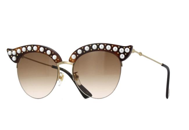 Gucci Havana Gold Brown Gradient Gg0212s Cat Eye Acetate with Pearls Sunglasses