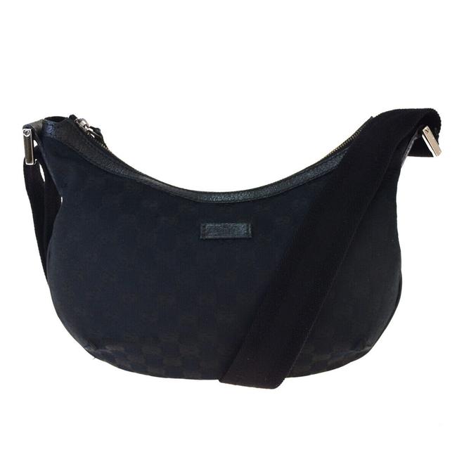 Gucci Hobo Gg Logos Italy Black Canvas Leather Shoulder Bag
