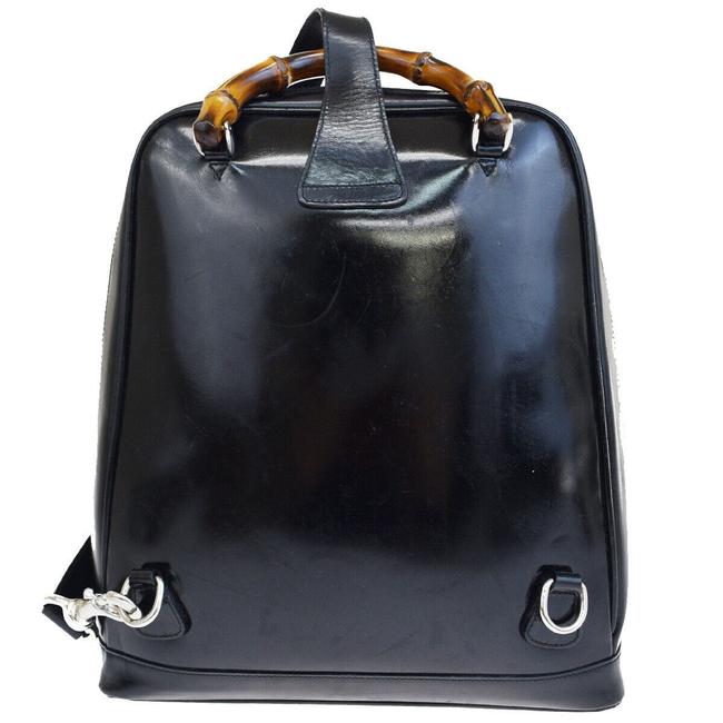 Gucci Italy Black Nylon Patent Leather Bamboo Shoulder Bag