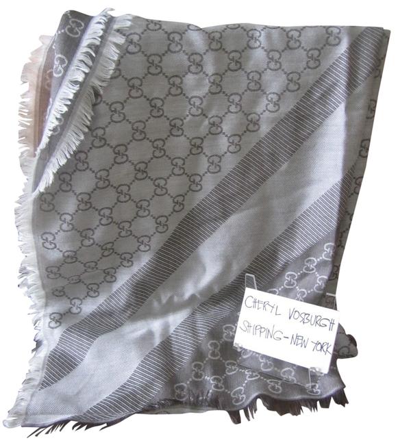 Gucci Ivory Gg Shawl Wool Silk Scarf Wrap