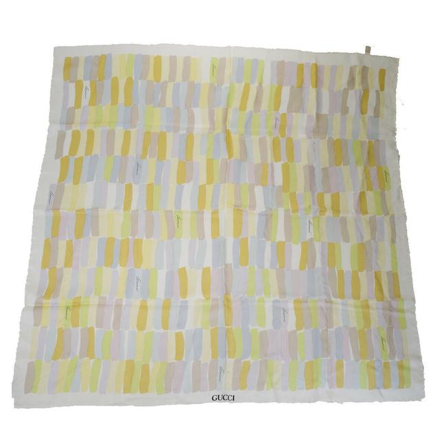 Gucci Ivory XL Logo Jumbo Silk Multi color Italy Scarf Wrap