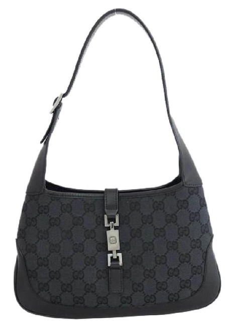 Gucci Jackie Canvas Black Canvas Leather Tote Shoulder Bag