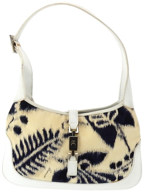 Gucci Jackie White Multi color Leather and Nylon Floral Shoulder Bag