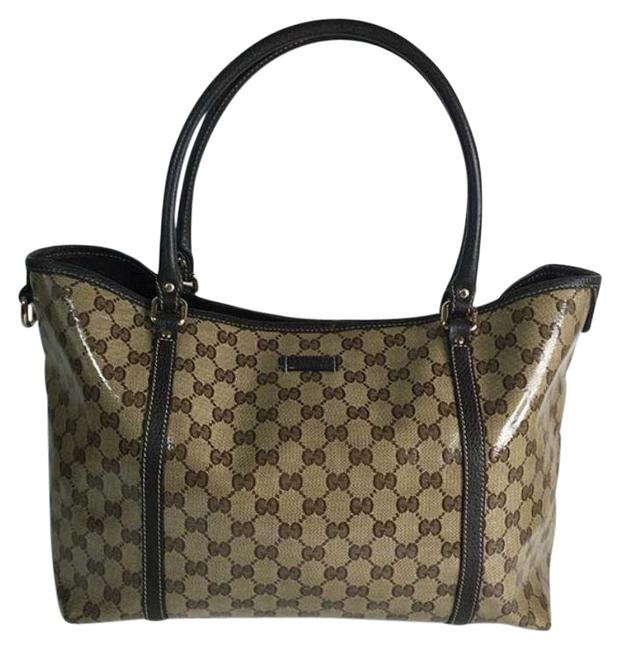 Gucci Joy Crystal Shiny Beige Ebony Leather 265695 Beige Canvas Shoulder Bag