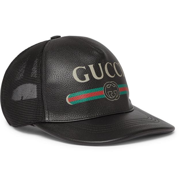 Gucci Logo print Leather and Mesh Baseball Cap M Hat
