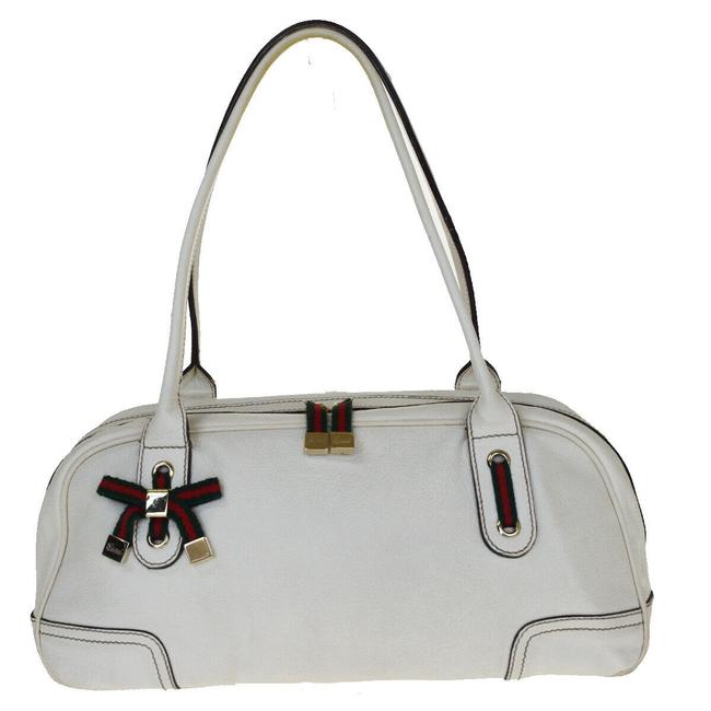 Gucci Logo Sherry Ribbon White Leather Shoulder Bag