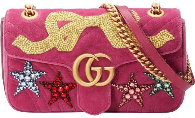 Gucci Marmont Small Gg 2.0 Matelasse Raspberry Raspberry Velvet Shoulder Bag