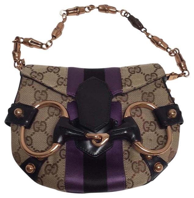 Gucci Monogram Brown Canvas with Purple Black Shoulder Bag