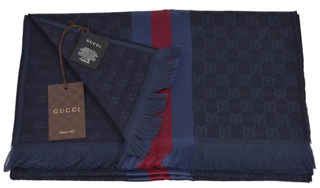 Gucci Multicolor New 544620 Blue Wool Silk Gg Guccissima Web Stripe Scarf Wrap
