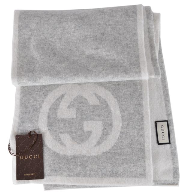 Gucci Multicolor New Pearl Grey and Cream Cashmere Gg Muffler Scarf Wrap