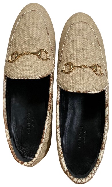Gucci Natural Cream Brown Loafer Flats 