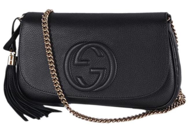 Gucci New Gg Logo Purse Black Leather Cross Body Bag