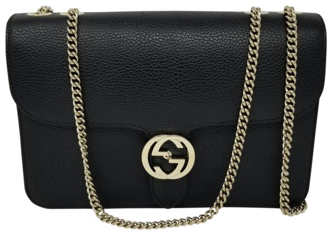 Gucci Nwts Interlocking Gg Black Leather Shoulder Bag