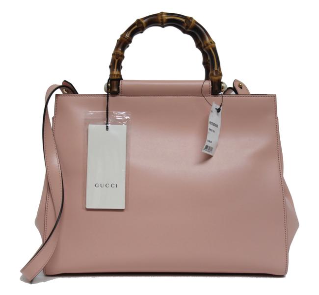 Gucci Nymphaea New Medium Top Bamboo Handle Tote Pink Leather Shoulder Bag