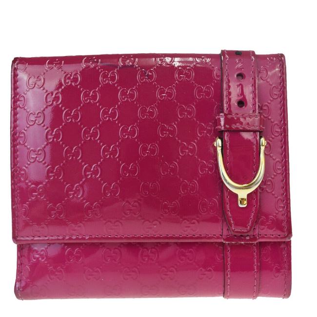 Gucci Pink Gg Pattern Logos Bifold Purse Patent Leather Purple Wallet