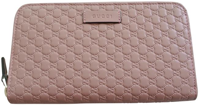 Gucci Pink Leather Micro Gg Guccisima Zip Around Wallet