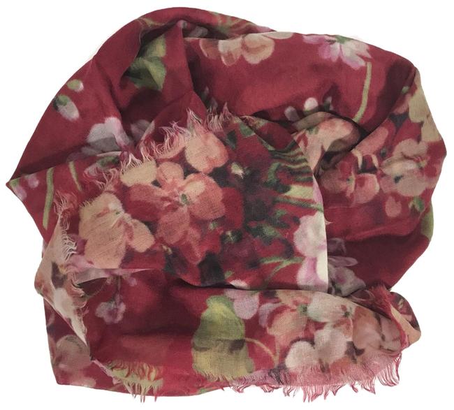 Gucci Red New Blooms Wool Cashmere Scarf Wrap
