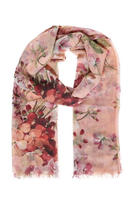 Gucci Salmon X large Cashmere Wool Blooms Print Stole Scarf Wrap
