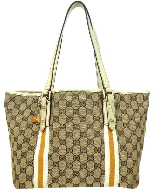 Gucci Sherry Line Shoulder Vintage Web Gg Monogram Canvas Leather Tote