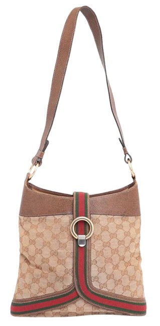 Gucci Bucket Hobo Sherry Monogram Web 228827 Brown Canvas Shoulder Bag