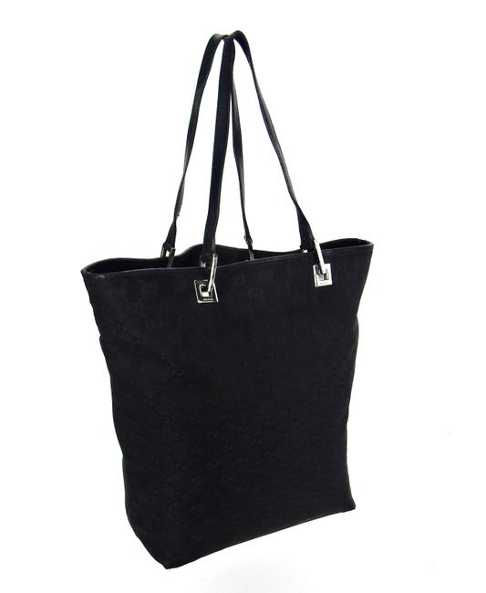 Gucci Shopper Black Gg Monogram Canvas Leather Shoulder Bag