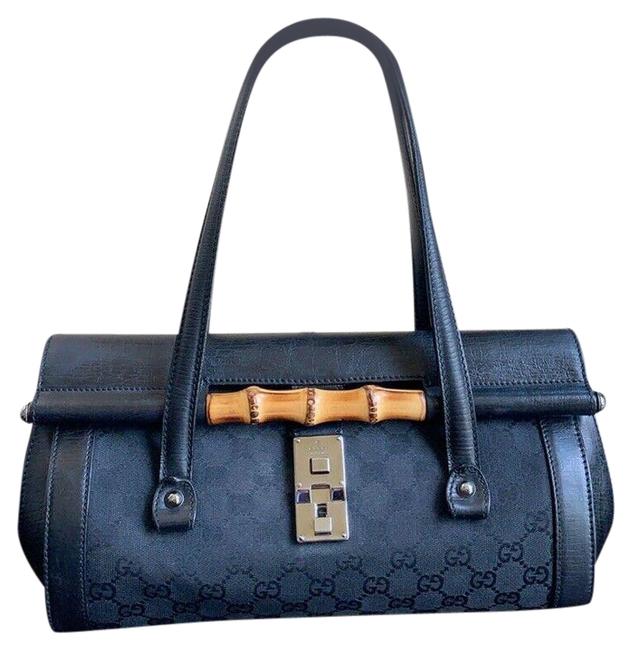 Gucci Shoulder Bag Bamboo Bullet Tom Ford Black Leather &amp; Canvas Satchel