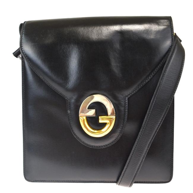 Gucci Shoulder Gg Logos Italy Black Leather Cross Body Bag