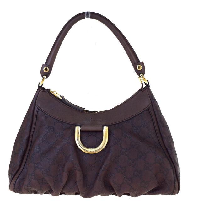 Gucci Shoulder Pattern Logo Italy Brown Leather Hobo Bag