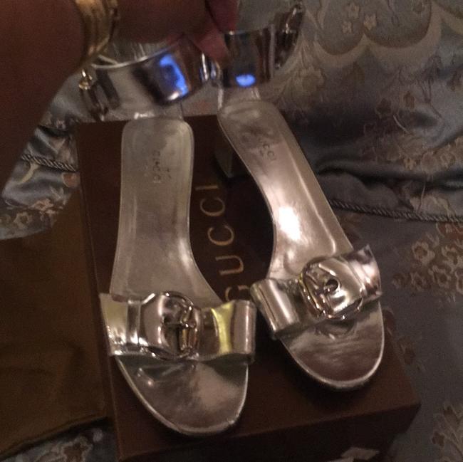Gucci Silver Sand Pelle S Cuoio Miroir Argento Sandals 
