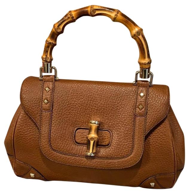 Gucci Top Bag Bamboo Handle Purse Brown Leather Satchel