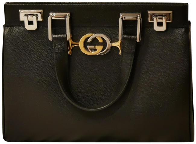 Gucci Top Handle Zumi Grainy Small Black Leather Shoulder Bag