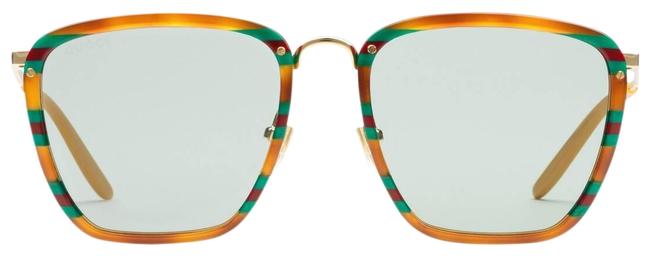 Gucci Tortoiseshell Green Red Gold Gg0673s Unisex Square Acetate and Metal Sunglasses