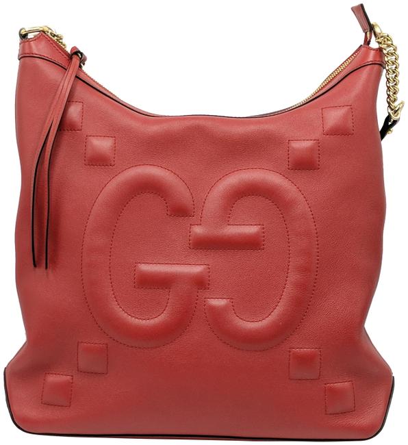 Gucci Tote Ghost Chain Red Leather Hobo Bag