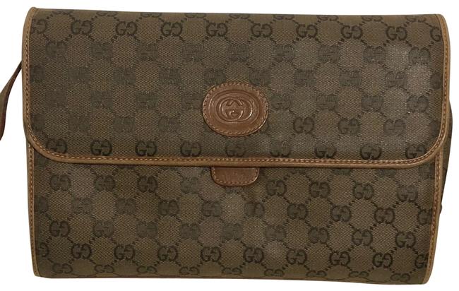Gucci Vintage Monogram Tan Canvas Leather Shoulder Bag