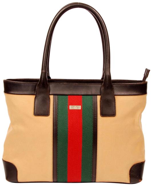 Gucci Webby Web Stripe 5920 Brown Canvas Tote