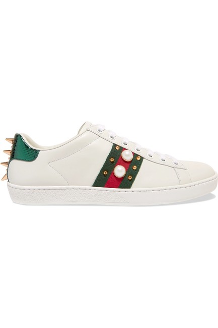 Gucci White Pearl Stud New Ace SneakersUS 10