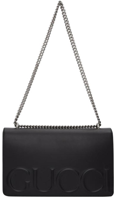 Gucci XL Embossed Chain Strap Black Leather Cross Body Bag