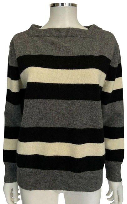 Gucci XS Oversized White Ivory Striped Black Gray White Ivory Sweater