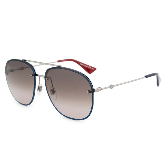 Gucci 002 Square Gg0227s Blue Metal Frame Sunglasses 
